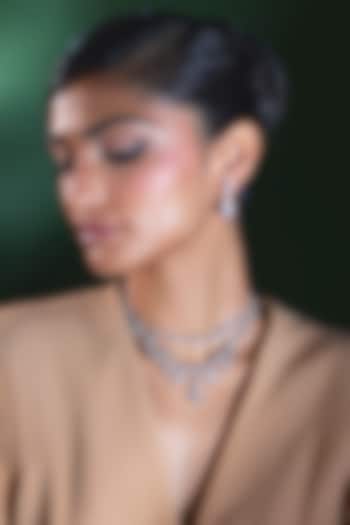 Silver Finish Zircon Layered Necklace Set by Moh-Maya by Disha Khatri at Pernia's Pop Up Shop