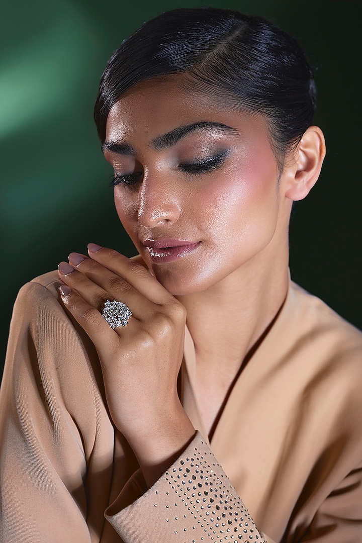 Silver Finish Zircon Ring by Moh-Maya by Disha Khatri at Pernia's Pop Up Shop