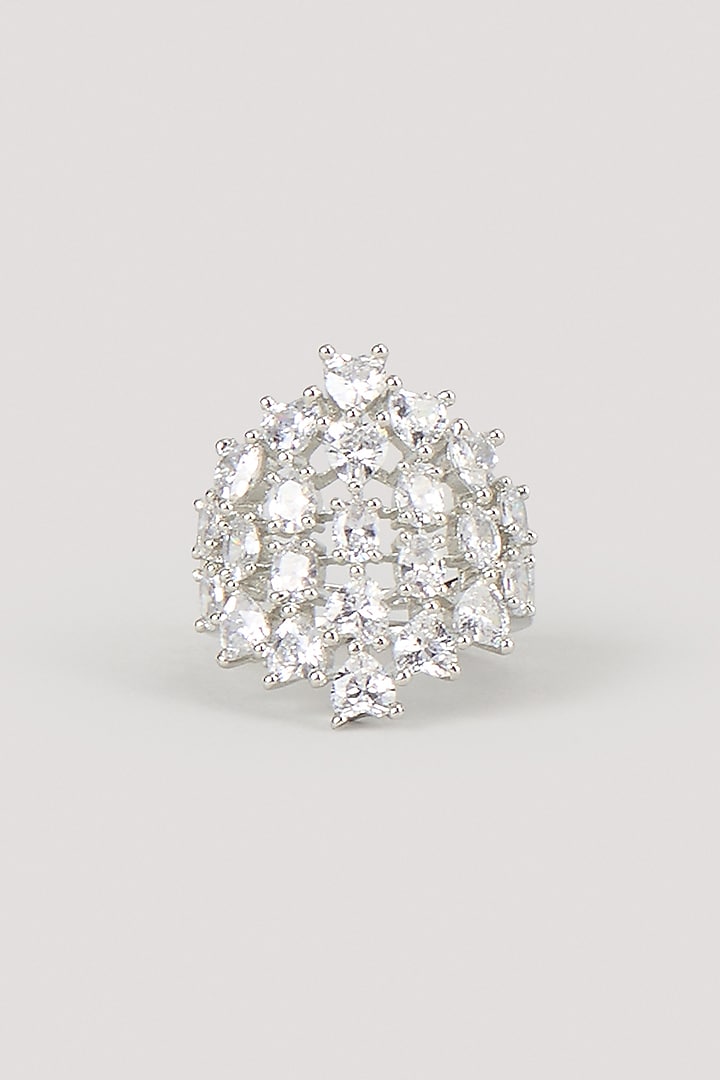 Silver Finish Zircon Ring by Moh-Maya by Disha Khatri at Pernia's Pop Up Shop