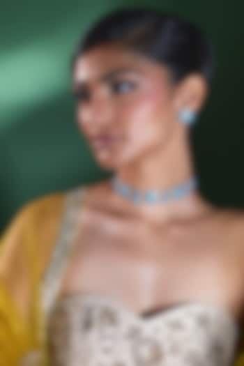 Gold Finish Turquoise Kundan Polki Choker Necklace Set by Moh-Maya by Disha Khatri at Pernia's Pop Up Shop