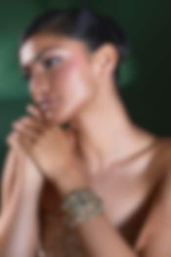 Gold Finish Zircon & Multi-Colored Stone Adjustable Kada by Moh-Maya by Disha Khatri at Pernia's Pop Up Shop