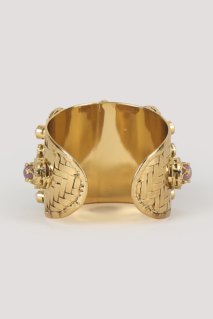 Gold Finish Zircon & Multi-Colored Stone Adjustable Kada by Moh-Maya by Disha Khatri at Pernia's Pop Up Shop
