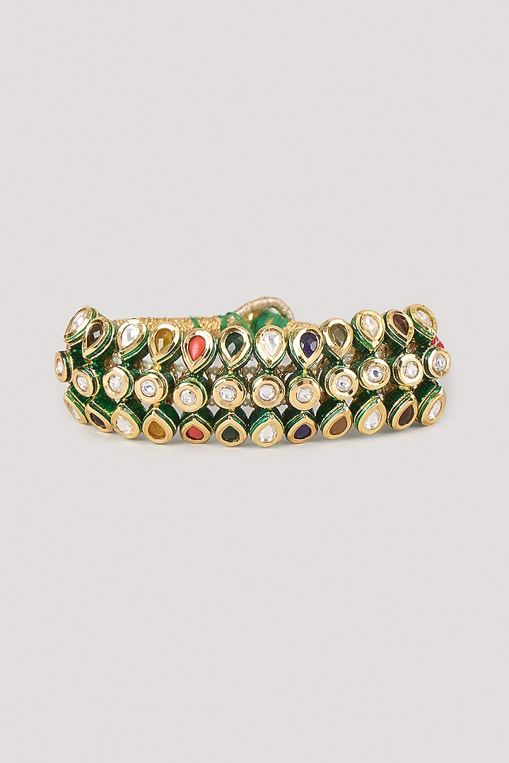 Gold Finish Multi-Colored Stone Thread Bracelet by Moh-Maya by Disha Khatri at Pernia's Pop Up Shop