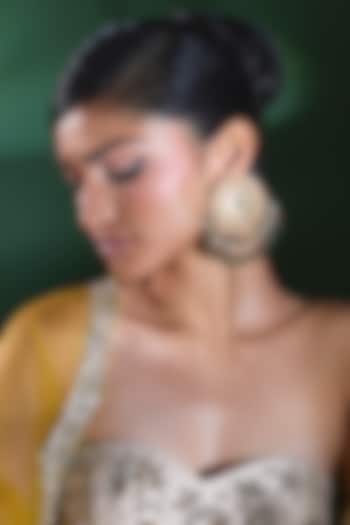 Gold Finish Emerald & Green Beaded Stud Earrings by Moh-Maya by Disha Khatri at Pernia's Pop Up Shop