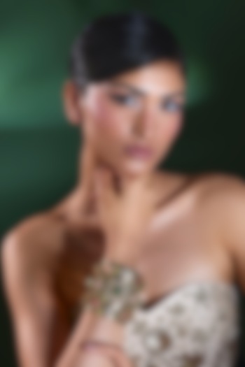 Gold Finish Turquoise & Peach Stone Bracelet by Moh-Maya by Disha Khatri at Pernia's Pop Up Shop