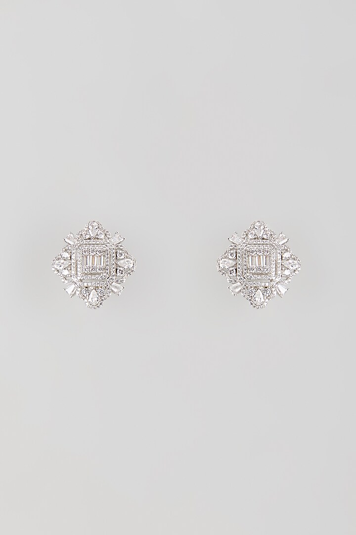 Silver Finish Zircon Stud Earrings by Moh-Maya by Disha Khatri at Pernia's Pop Up Shop