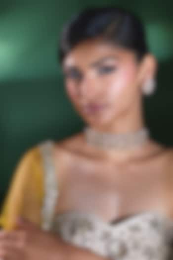 Gold Finish Kundan Polki Choker Necklace Set by Moh-Maya by Disha Khatri at Pernia's Pop Up Shop