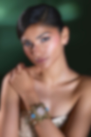 Gold Finish Turquoise & Peach Stone Bracelet by Moh-Maya by Disha Khatri at Pernia's Pop Up Shop