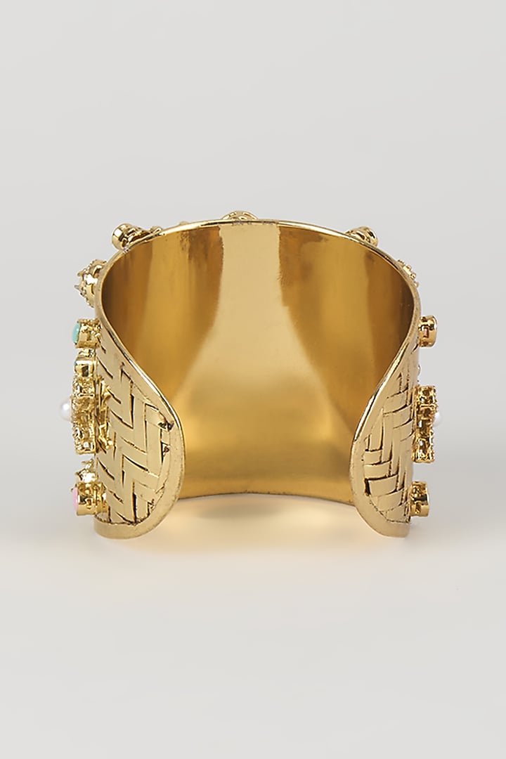 Gold Finish Turquoise & Peach Stone Bracelet by Moh-Maya by Disha Khatri at Pernia's Pop Up Shop