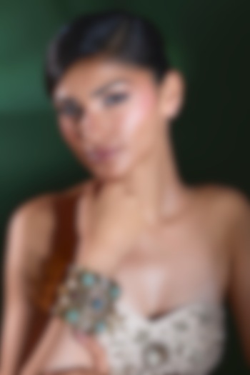 Gold Finish Turquoise & Peach Stone Bracelet by Moh-Maya by Disha Khatri at Pernia's Pop Up Shop