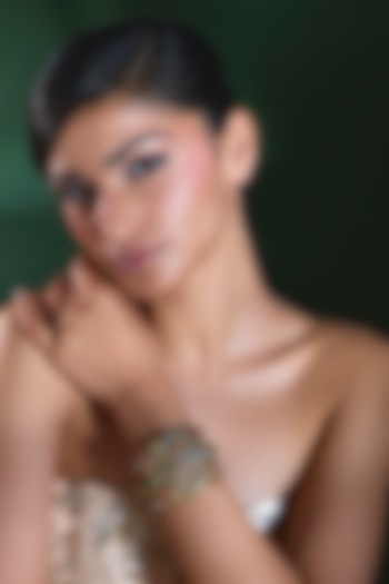 Gold Finish Turquoise & Peach Stone Bracelet by Moh-Maya by Disha Khatri at Pernia's Pop Up Shop