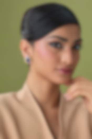 Silver Finish Blue Sapphire & Zircon Stud Earrings by Moh-Maya by Disha Khatri at Pernia's Pop Up Shop