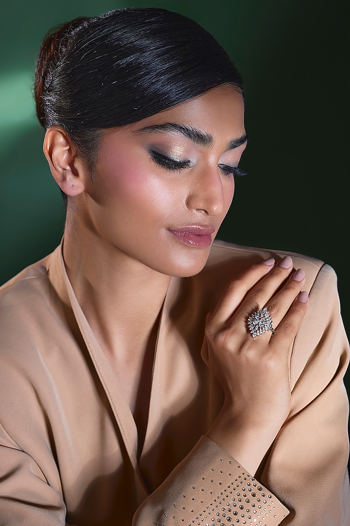 Silver Finish Zircon Ring by Moh-Maya by Disha Khatri at Pernia's Pop Up Shop