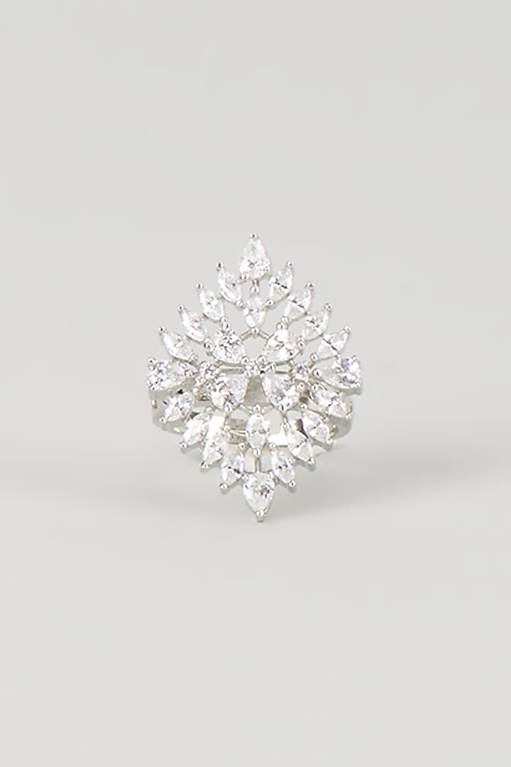 Silver Finish Zircon Ring by Moh-Maya by Disha Khatri at Pernia's Pop Up Shop