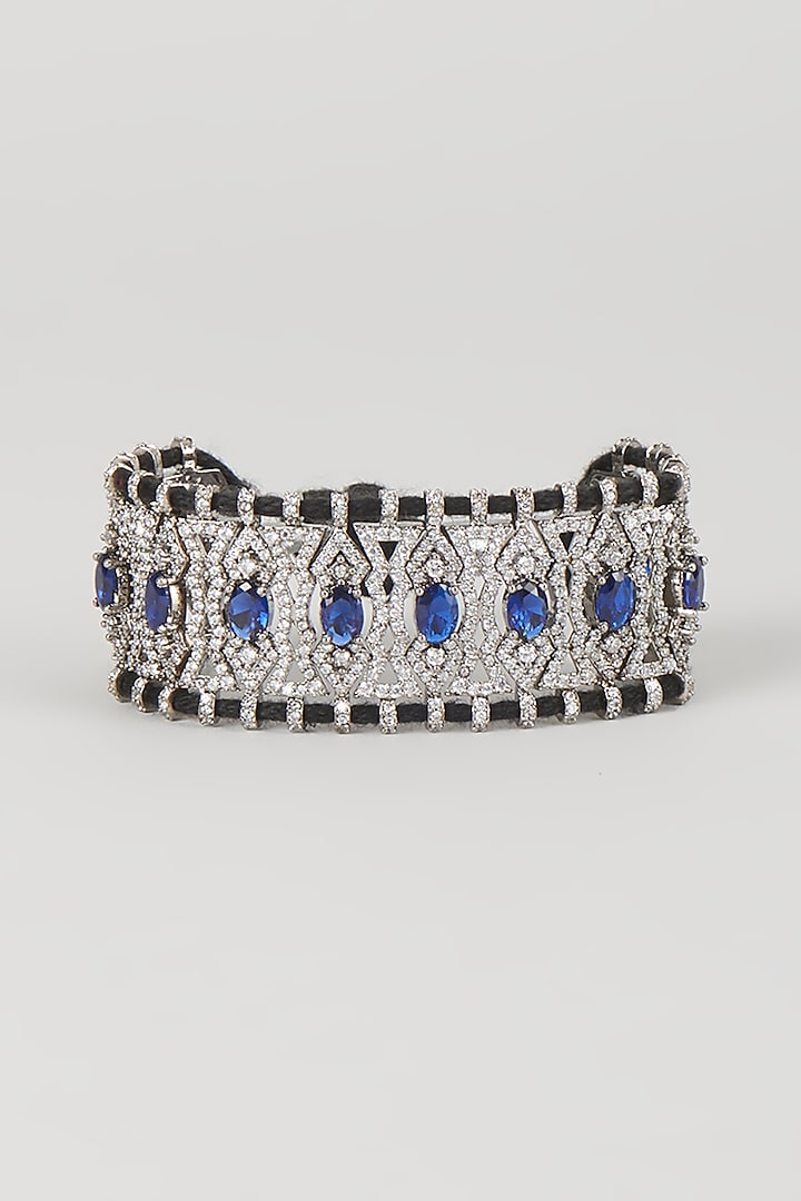 Silver Finish Blue Sapphire & Zircon Thread Bracelet by Moh-Maya by Disha Khatri at Pernia's Pop Up Shop