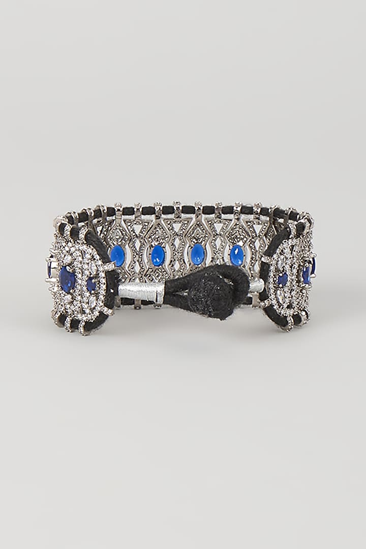 Silver Finish Blue Sapphire & Zircon Thread Bracelet by Moh-Maya by Disha Khatri at Pernia's Pop Up Shop