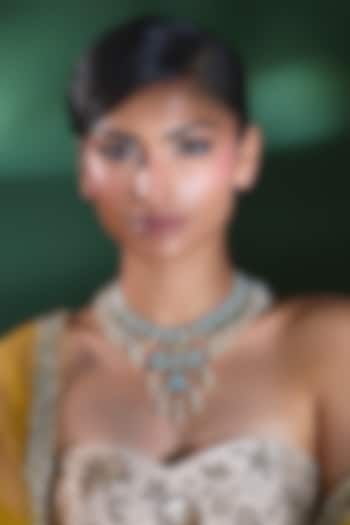 Gold Finish Turquoise Stone & Kundan Polki Necklace by Moh-Maya by Disha Khatri at Pernia's Pop Up Shop