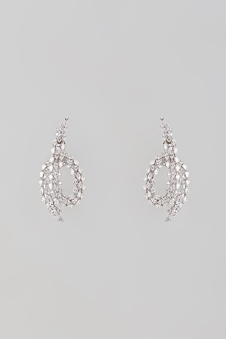 Silver Finish Zircon Stud Earrings by Moh-Maya by Disha Khatri at Pernia's Pop Up Shop