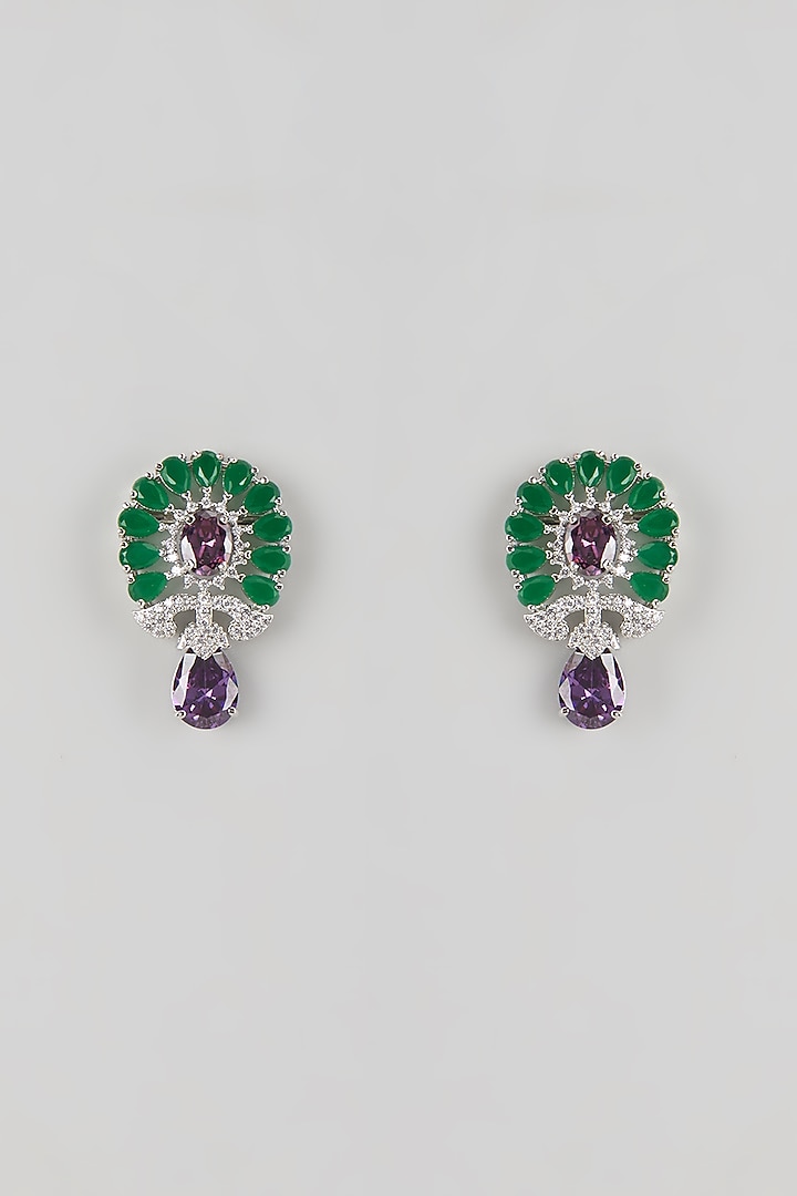 Silver Finish Zircon & Amethyst Stud Earrings by Moh-Maya by Disha Khatri at Pernia's Pop Up Shop