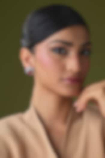 Silver Finish Ruby & Emerald Stud Earrings by Moh-Maya by Disha Khatri at Pernia's Pop Up Shop