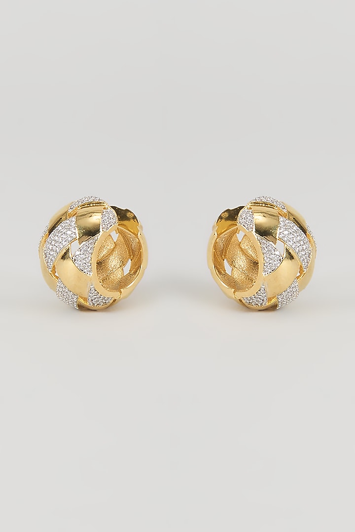 Gold Finish Zircon Stud Earrings by Moh-Maya by Disha Khatri at Pernia's Pop Up Shop