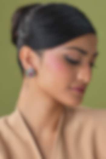Silver Finish Ruby & Emerald Stud Earrings by Moh-Maya by Disha Khatri at Pernia's Pop Up Shop