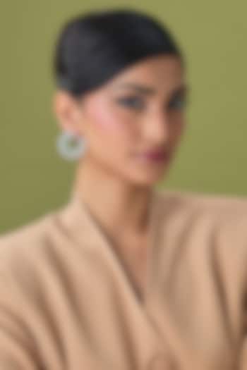 Silver Finish Turquoise Stone & Zircon Stud Earrings by Moh-Maya by Disha Khatri at Pernia's Pop Up Shop