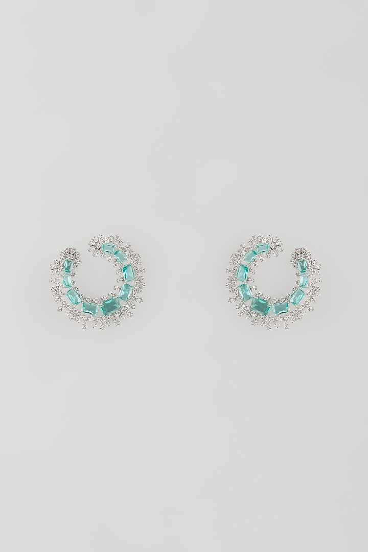 Silver Finish Turquoise Stone & Zircon Stud Earrings by Moh-Maya by Disha Khatri at Pernia's Pop Up Shop