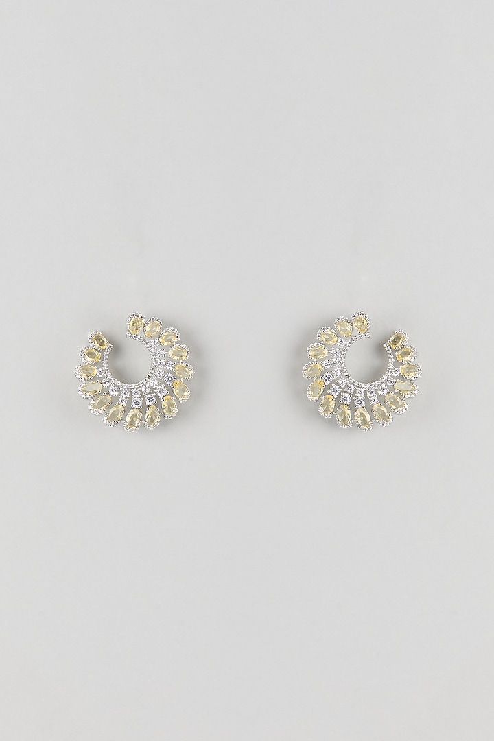Silver Finish Yellow Sapphire & Zircon Stud Earrings by Moh-Maya by Disha Khatri at Pernia's Pop Up Shop