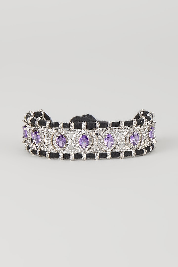 Silver Finish Amethyst & Zircon Thread Bracelet by Moh-Maya by Disha Khatri at Pernia's Pop Up Shop