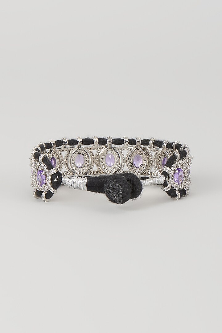Silver Finish Amethyst & Zircon Thread Bracelet by Moh-Maya by Disha Khatri at Pernia's Pop Up Shop
