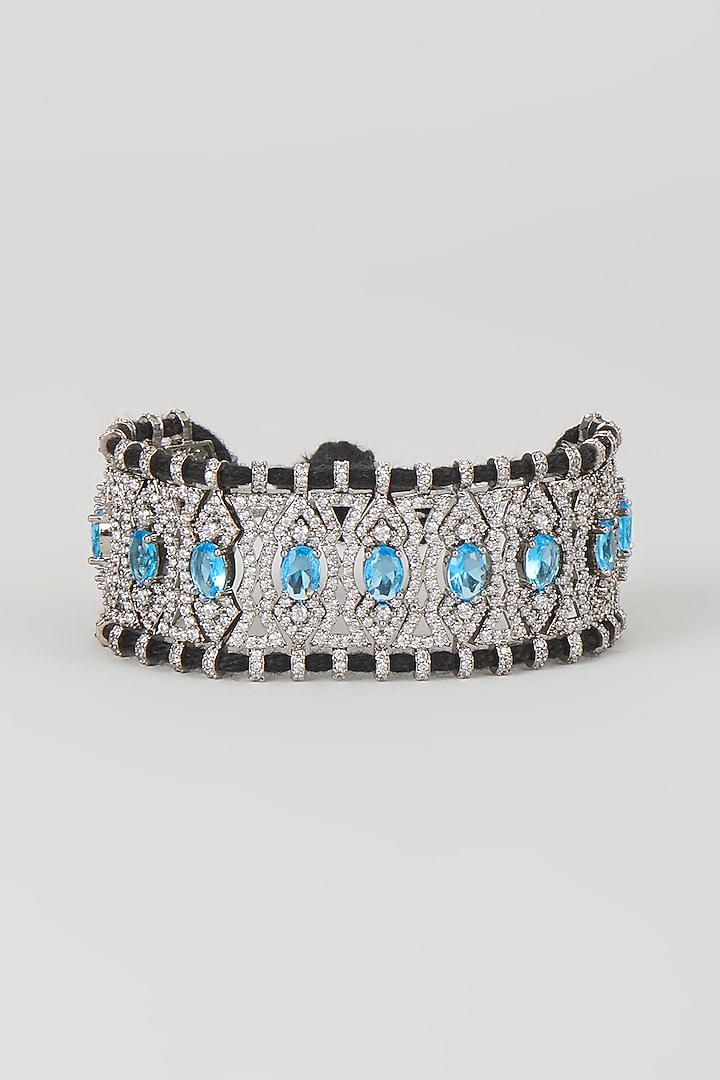 Silver Finish Blue Sapphire & Zircon Thread Bracelet by Moh-Maya by Disha Khatri at Pernia's Pop Up Shop