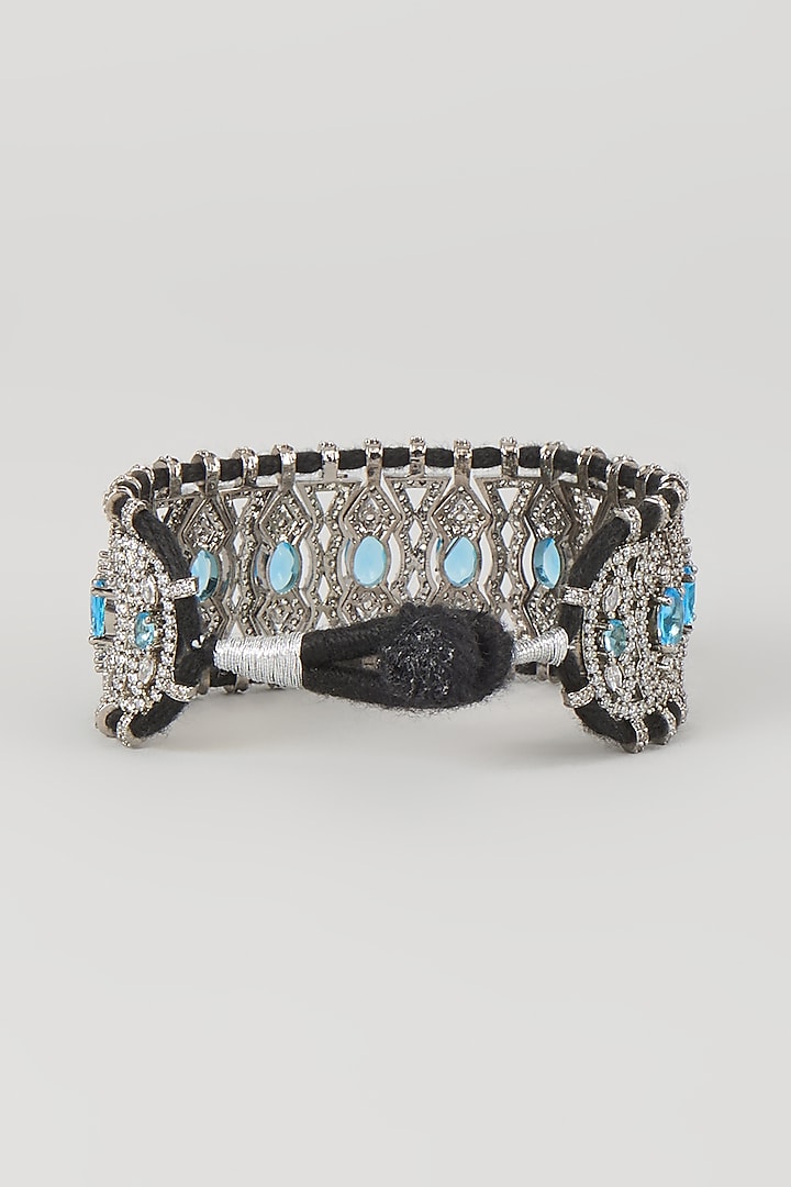 Silver Finish Blue Sapphire & Zircon Thread Bracelet by Moh-Maya by Disha Khatri at Pernia's Pop Up Shop