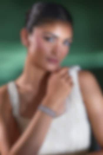 Silver Finish Rose Quartz & Zircon Thread Bracelet by Moh-Maya by Disha Khatri at Pernia's Pop Up Shop