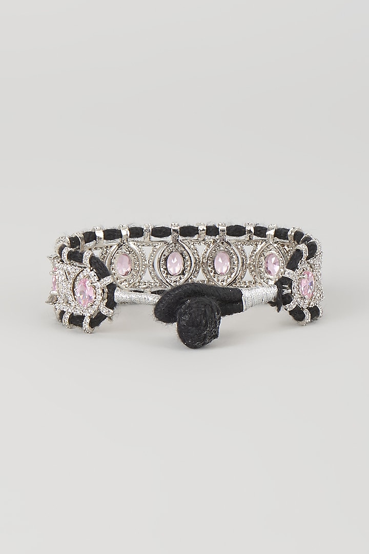 Silver Finish Rose Quartz & Zircon Thread Bracelet by Moh-Maya by Disha Khatri at Pernia's Pop Up Shop