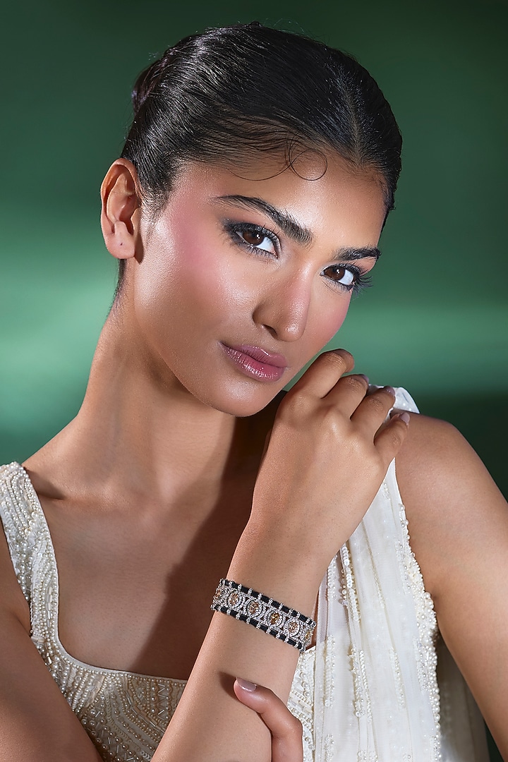 Silver Finish Imperial Topaz & Zircon Thread Bracelet by Moh-Maya by Disha Khatri at Pernia's Pop Up Shop