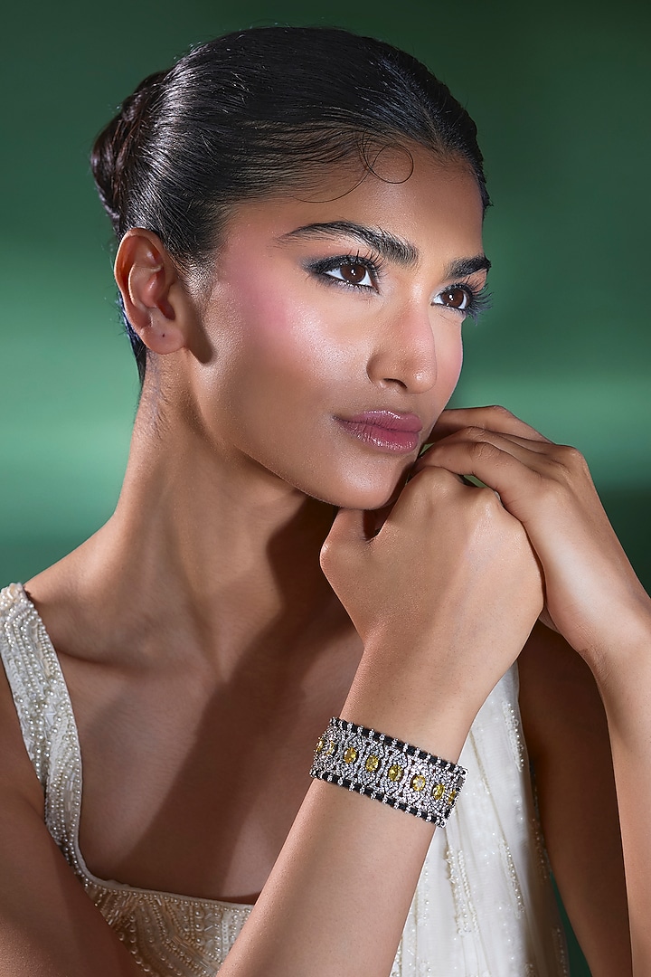 Silver Finish Yellow Sapphire & Zircon Thread Bracelet by Moh-Maya by Disha Khatri at Pernia's Pop Up Shop