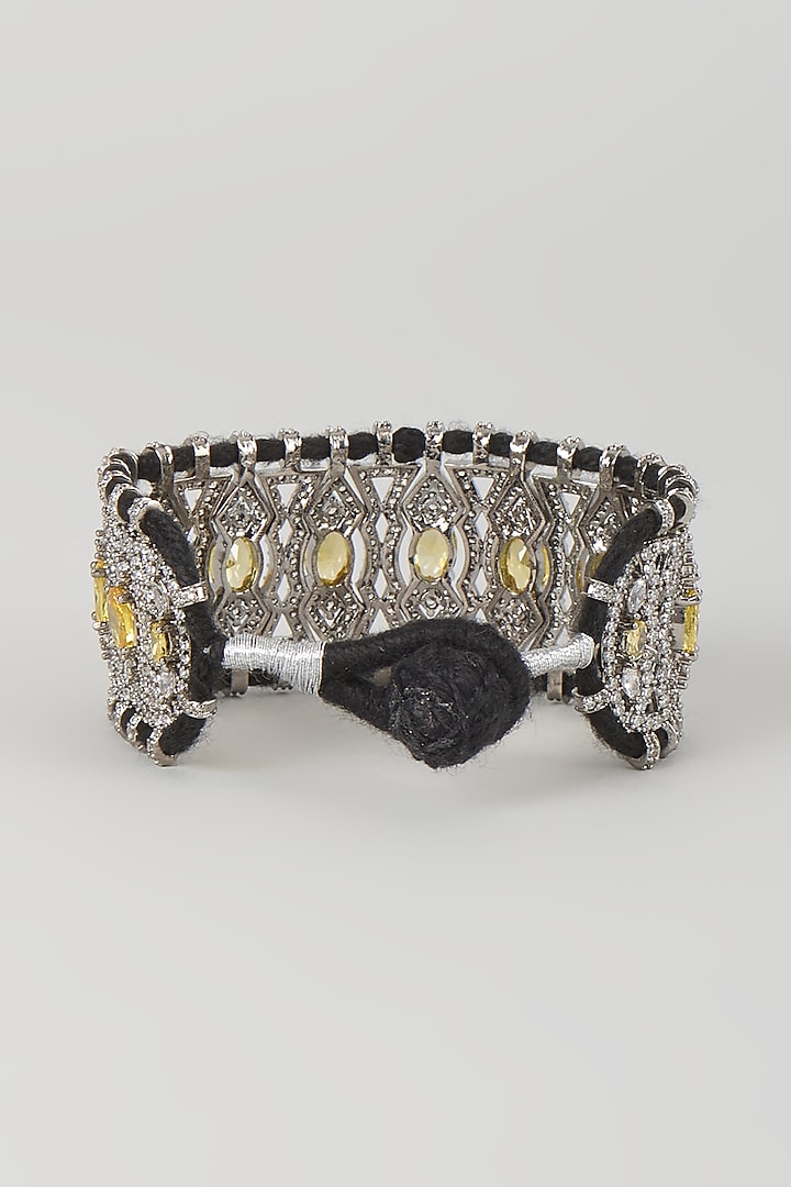 Silver Finish Yellow Sapphire & Zircon Thread Bracelet by Moh-Maya by Disha Khatri at Pernia's Pop Up Shop