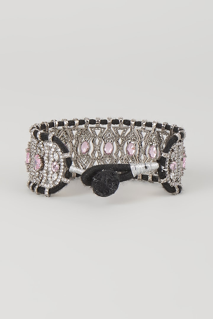 Silver Finish Rose Quartz & Zircon Thread Bracelet by Moh-Maya by Disha Khatri at Pernia's Pop Up Shop