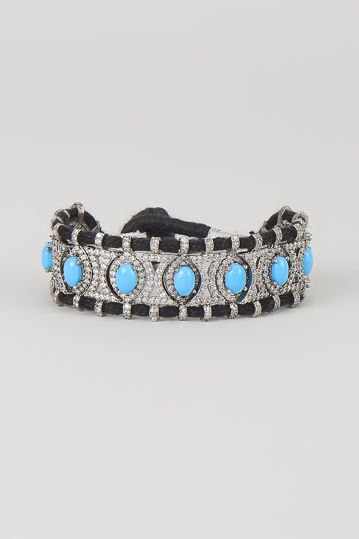 Silver Finish Blue Sapphire & Zircon Thread Bracelet by Moh-Maya by Disha Khatri at Pernia's Pop Up Shop