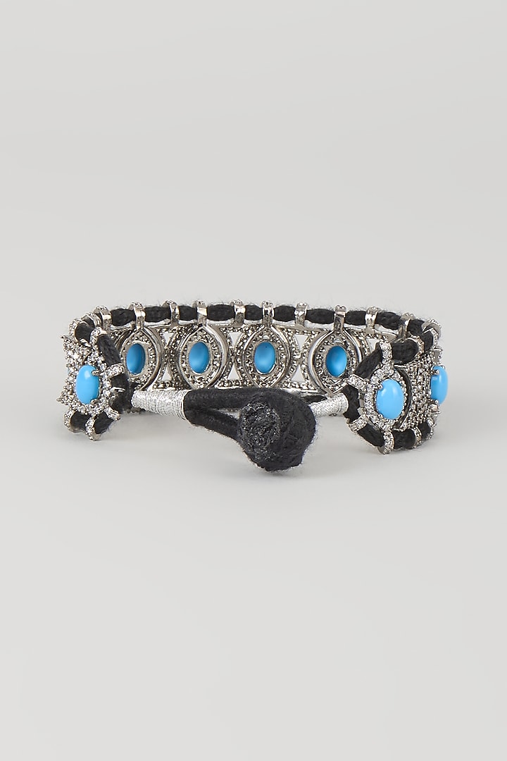 Silver Finish Blue Sapphire & Zircon Thread Bracelet by Moh-Maya by Disha Khatri at Pernia's Pop Up Shop