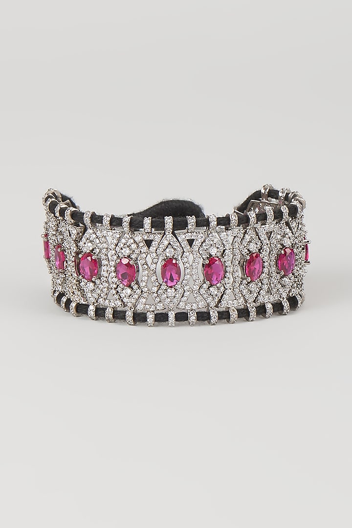 Silver Finish Ruby & Zircon Thread Bracelet by Moh-Maya by Disha Khatri at Pernia's Pop Up Shop