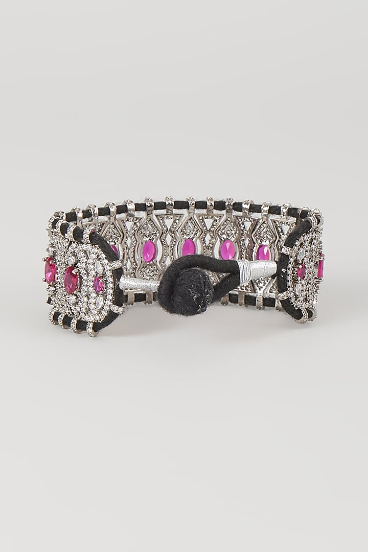 Silver Finish Ruby & Zircon Thread Bracelet by Moh-Maya by Disha Khatri at Pernia's Pop Up Shop