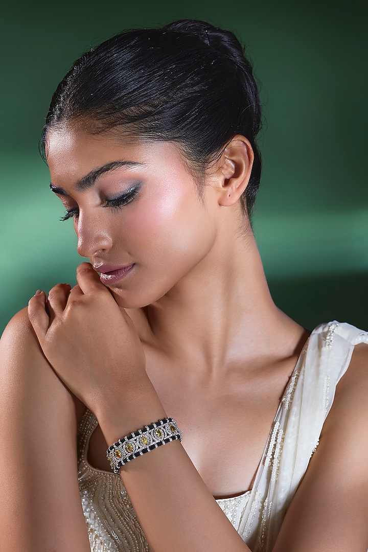 Silver Finish Imperial Topaz & Zircon Thread Bracelet by Moh-Maya by Disha Khatri at Pernia's Pop Up Shop