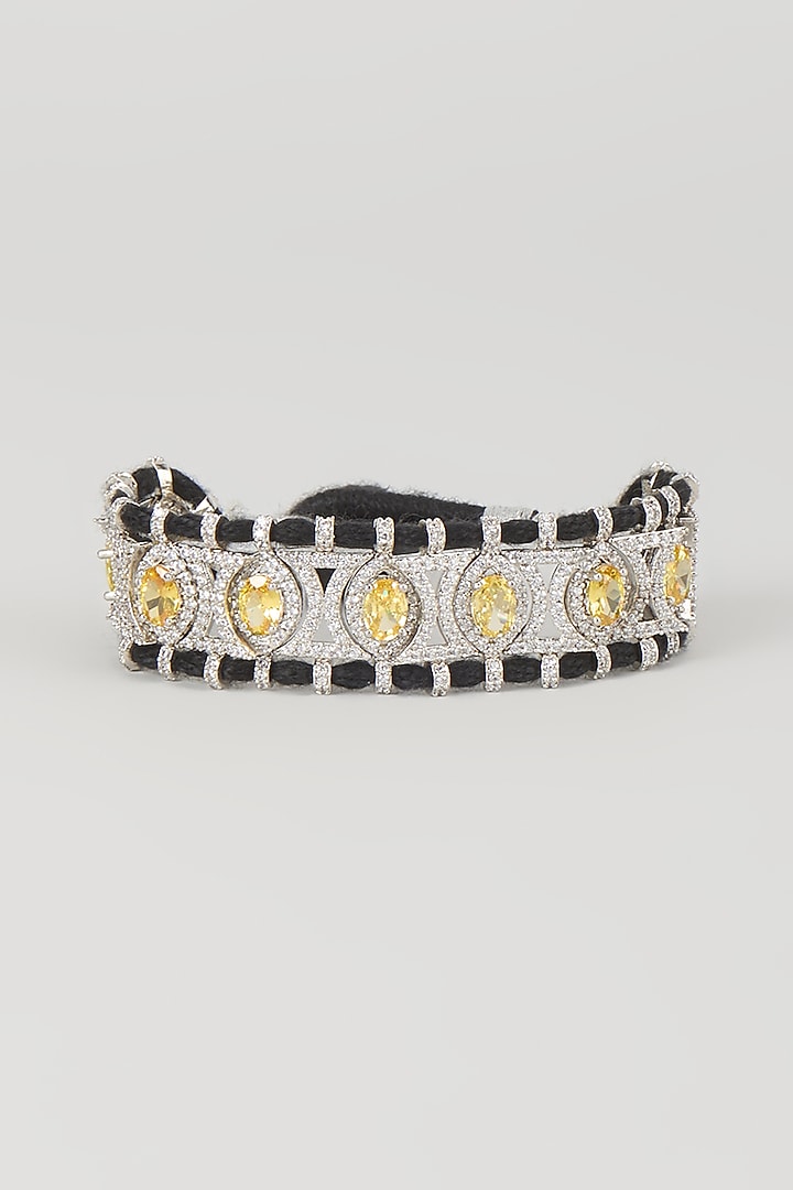 Silver Finish Imperial Topaz & Zircon Thread Bracelet by Moh-Maya by Disha Khatri at Pernia's Pop Up Shop