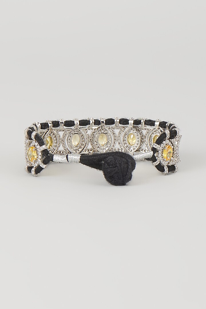 Silver Finish Imperial Topaz & Zircon Thread Bracelet by Moh-Maya by Disha Khatri at Pernia's Pop Up Shop
