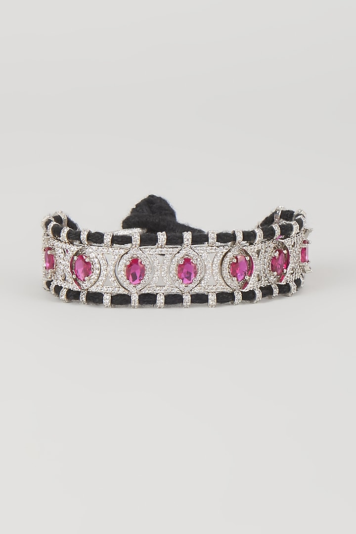 Silver Finish Ruby & Zircon Thread Bracelet by Moh-Maya by Disha Khatri at Pernia's Pop Up Shop