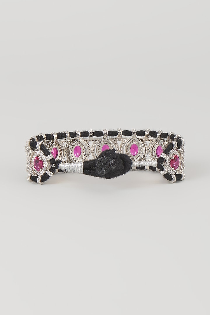 Silver Finish Ruby & Zircon Thread Bracelet by Moh-Maya by Disha Khatri at Pernia's Pop Up Shop
