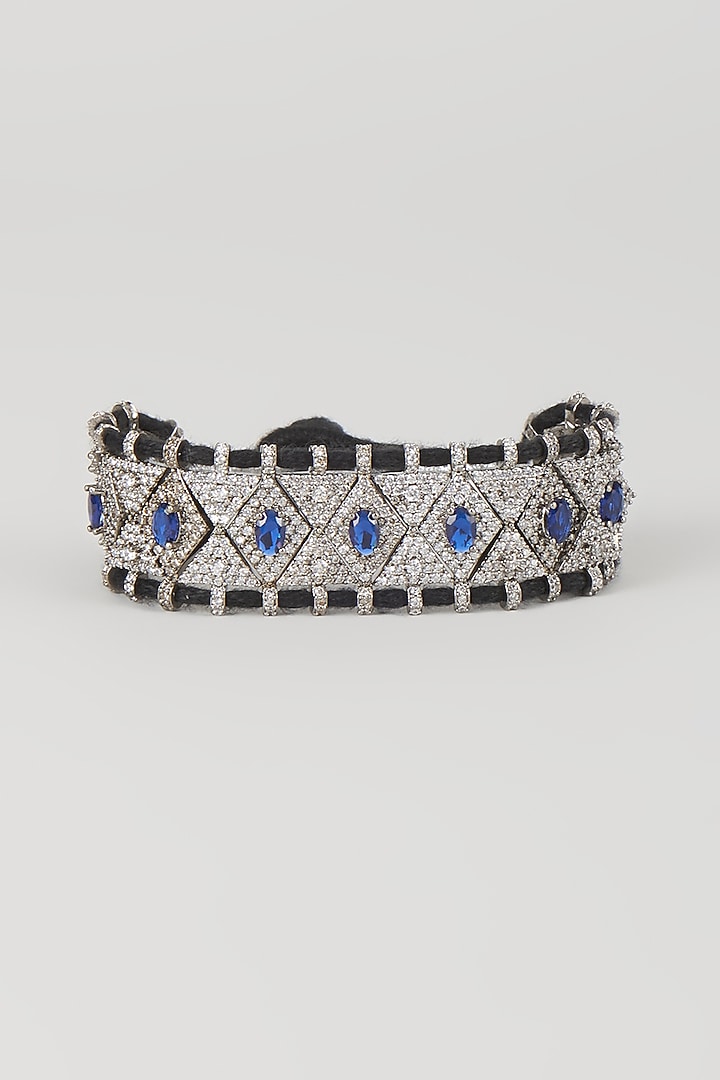 Silver Finish Blue Sapphire & Zircon Thread Bracelet by Moh-Maya by Disha Khatri at Pernia's Pop Up Shop