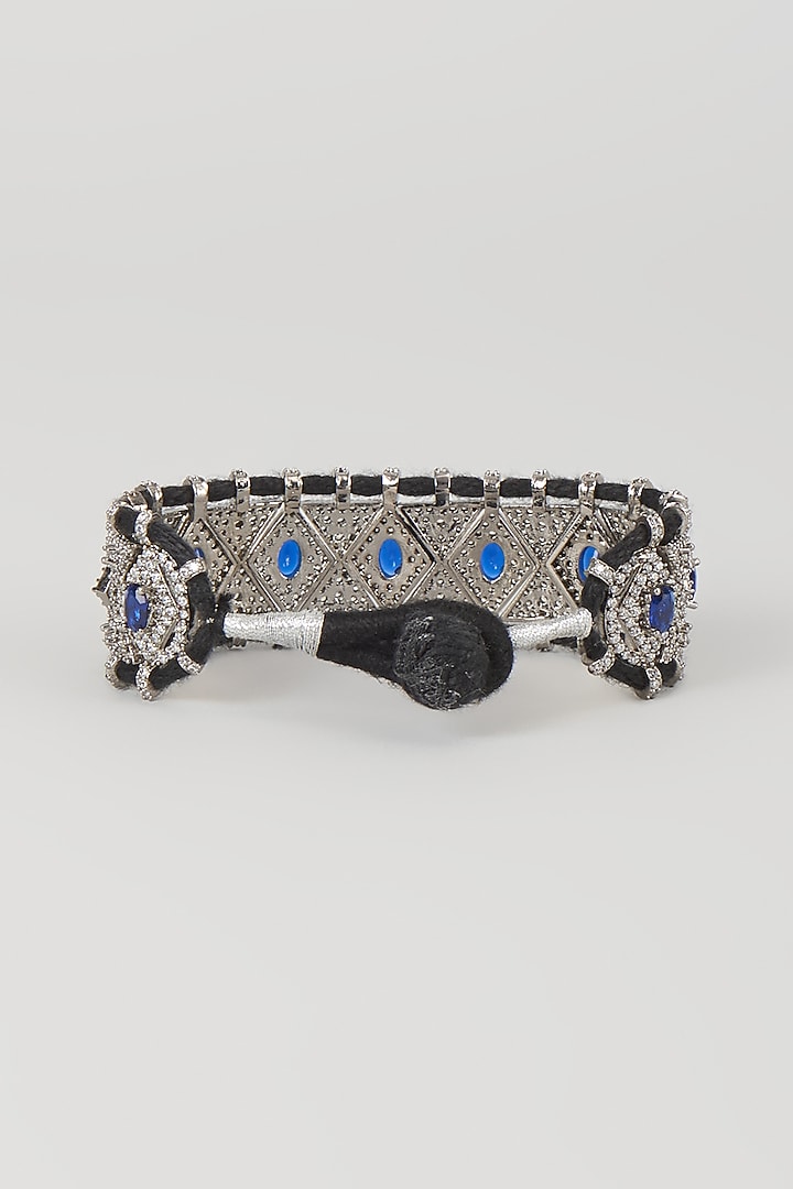 Silver Finish Blue Sapphire & Zircon Thread Bracelet by Moh-Maya by Disha Khatri at Pernia's Pop Up Shop